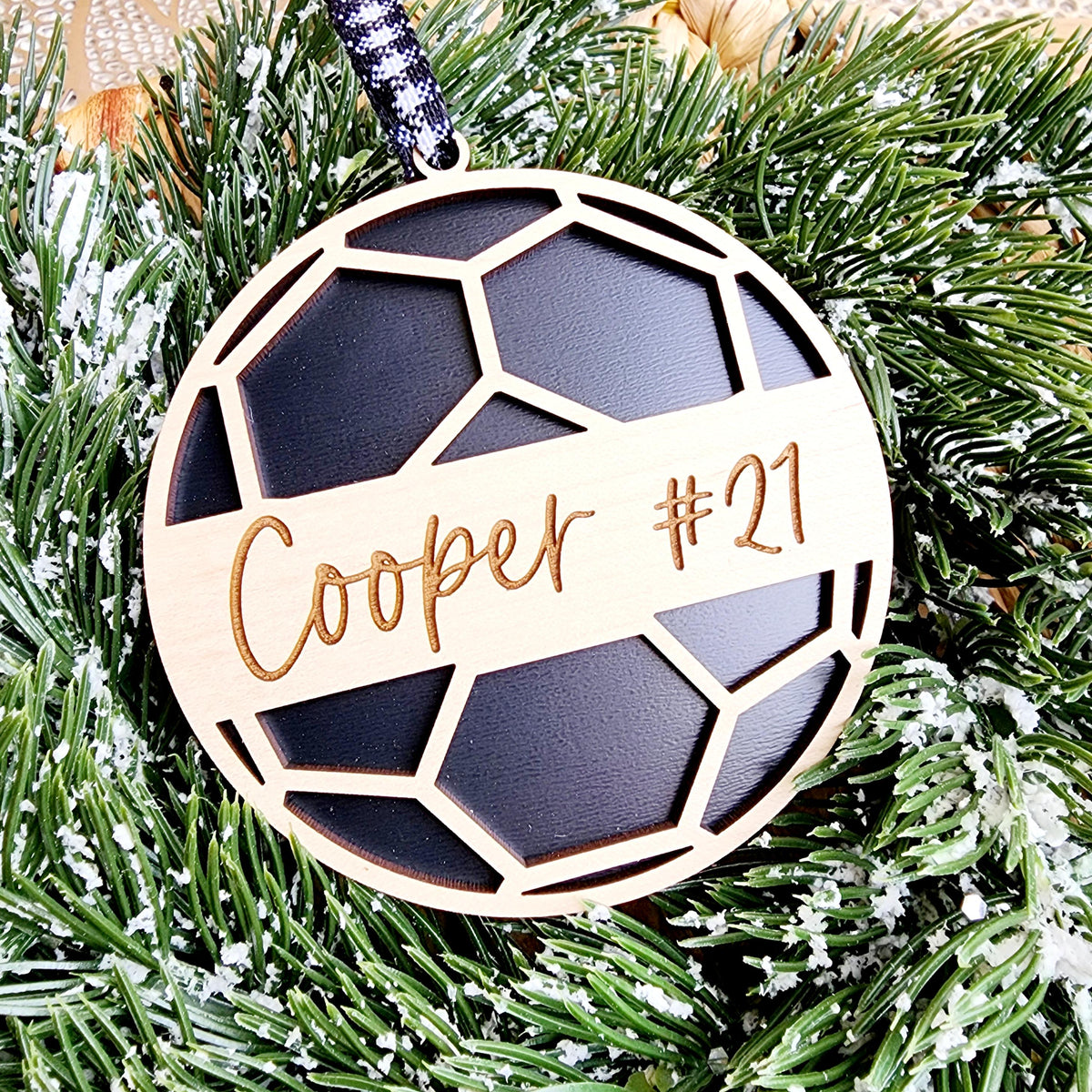 Personalized Wooden Soccer ornament / Name Engraved / Team Gift