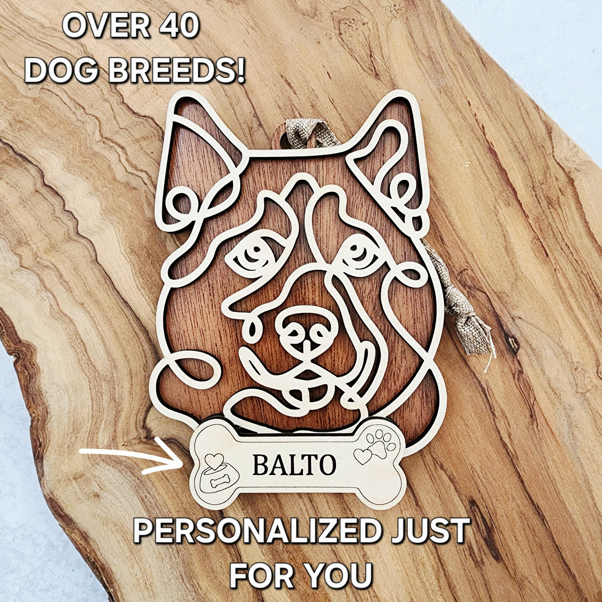 Personalized Layered Wood Dog Ornament, Custom Breed Christmas Keepsake