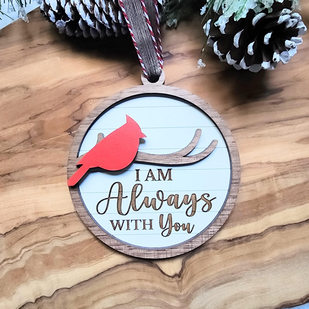 Cardinal Memorial Ornament – Walnut Wood Remembrance Keepsake