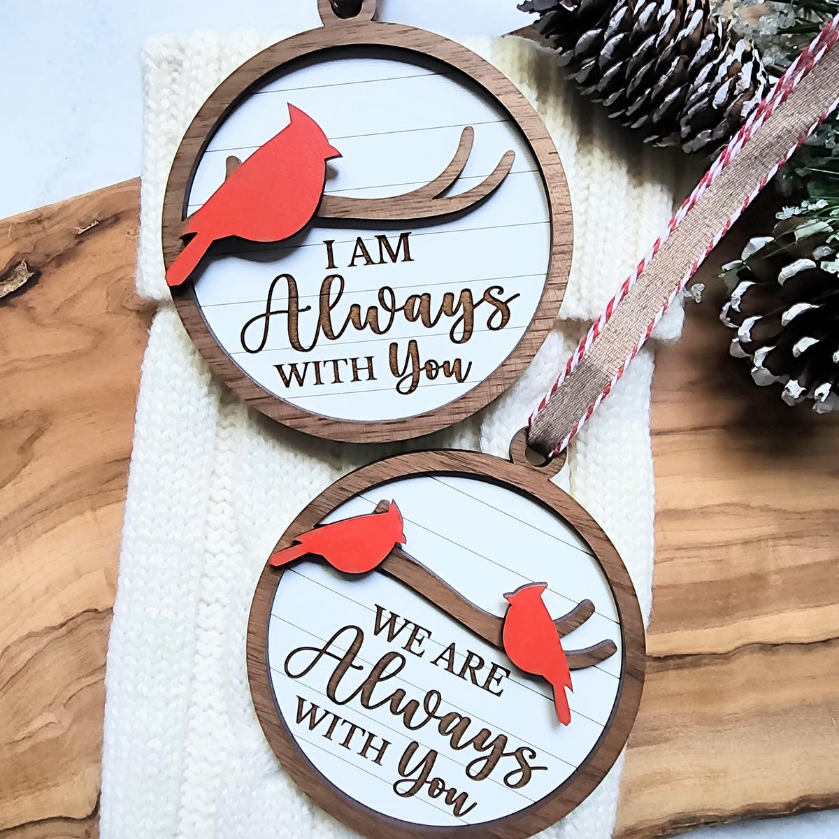 Cardinal Memorial Ornament – Walnut Wood Remembrance Keepsake