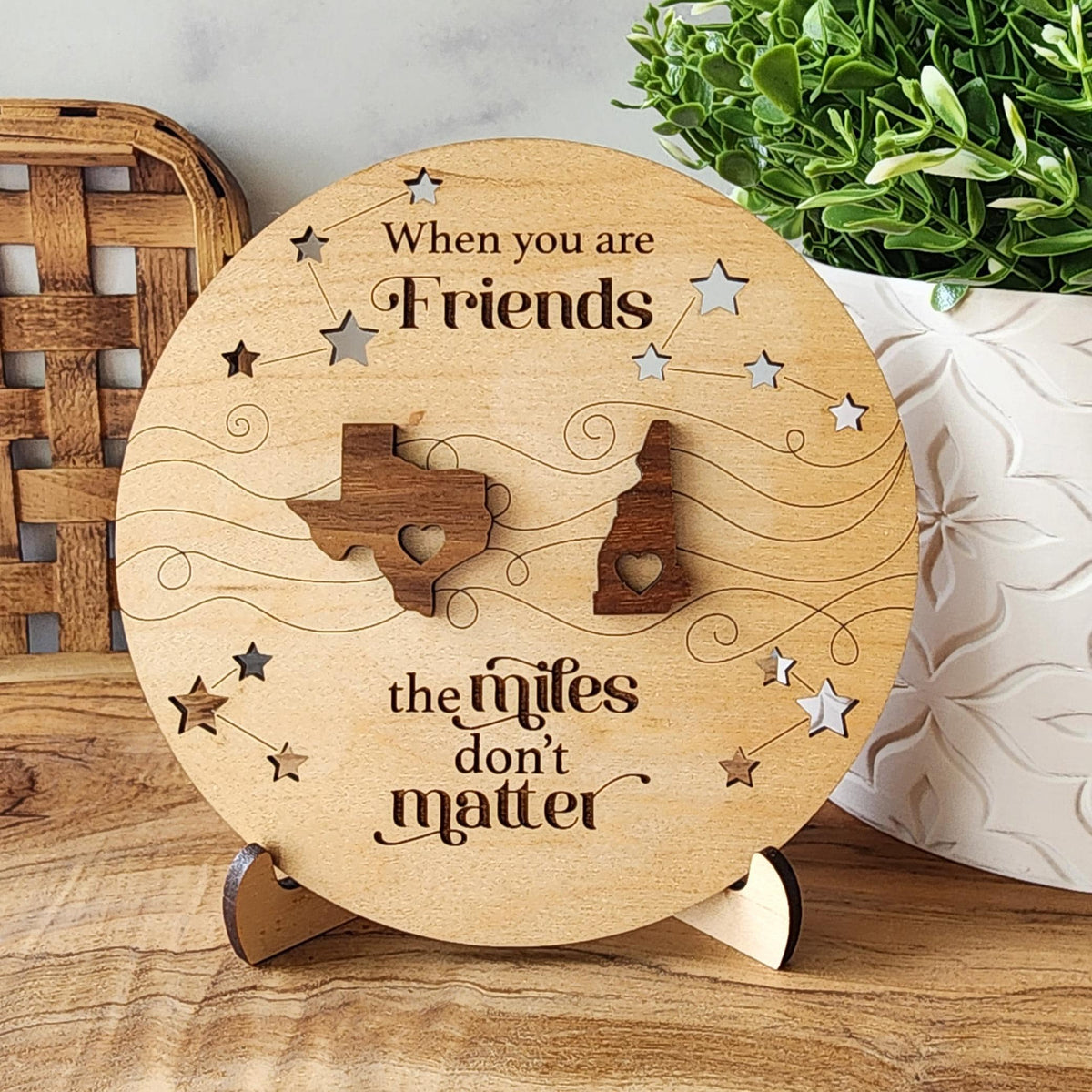 Personalized Long Distance Family Gift, Custom State Shelf Sitter