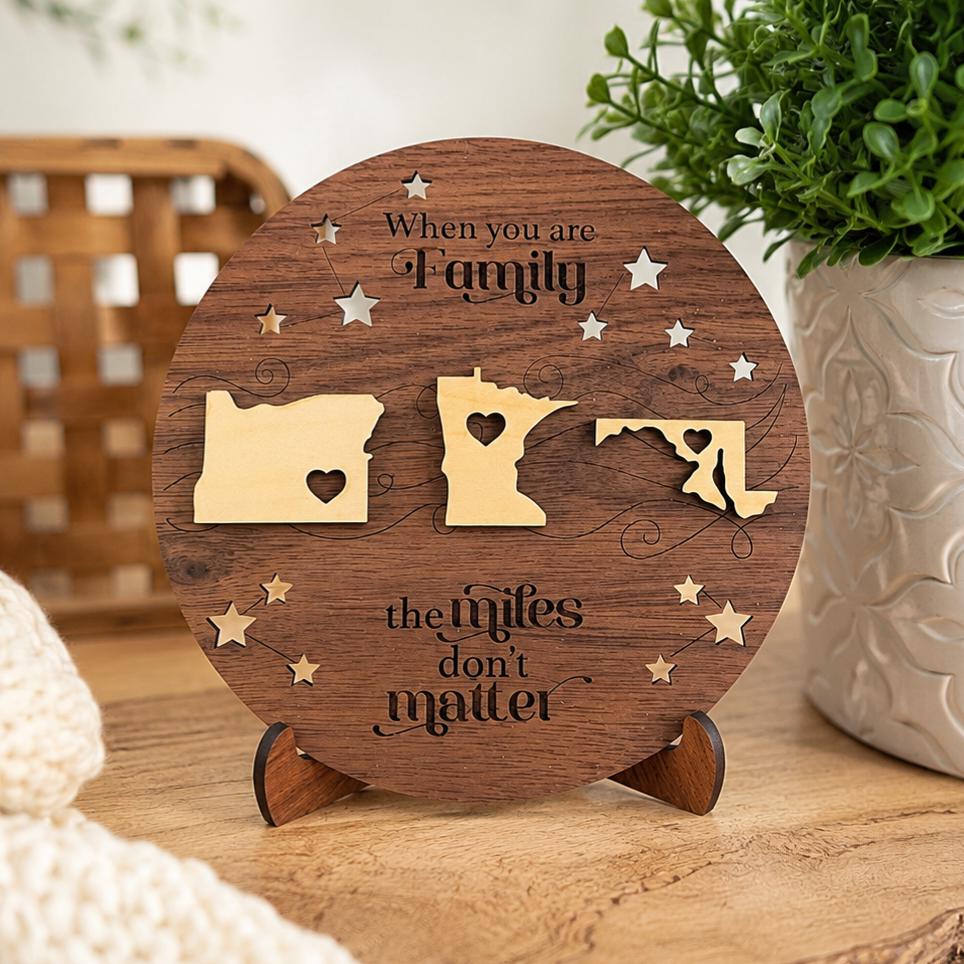 Personalized Long Distance Family Gift, Custom State Shelf Sitter