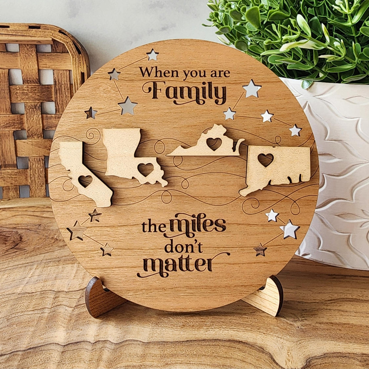 Personalized Long Distance Family Gift, Custom State Shelf Sitter