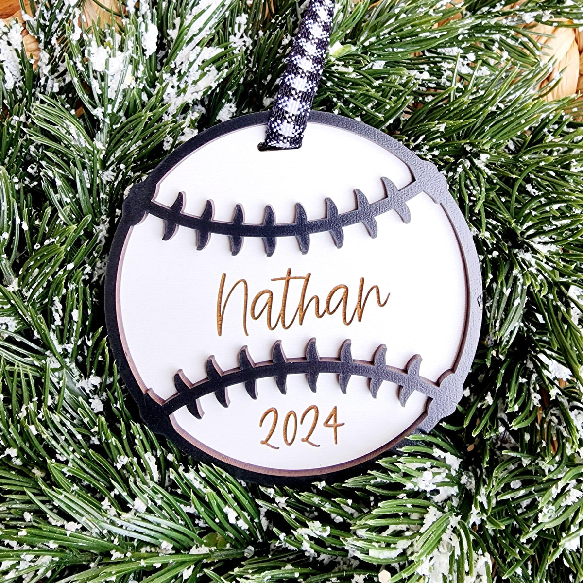 Personalized Wooden Baseball Ornament / Engraved Player Name & Jersey Number