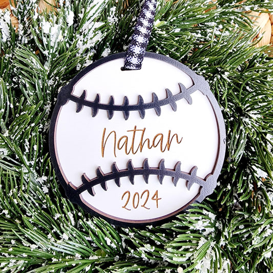 Personalized Wooden Baseball Ornament / Engraved Player Name & Jersey Number