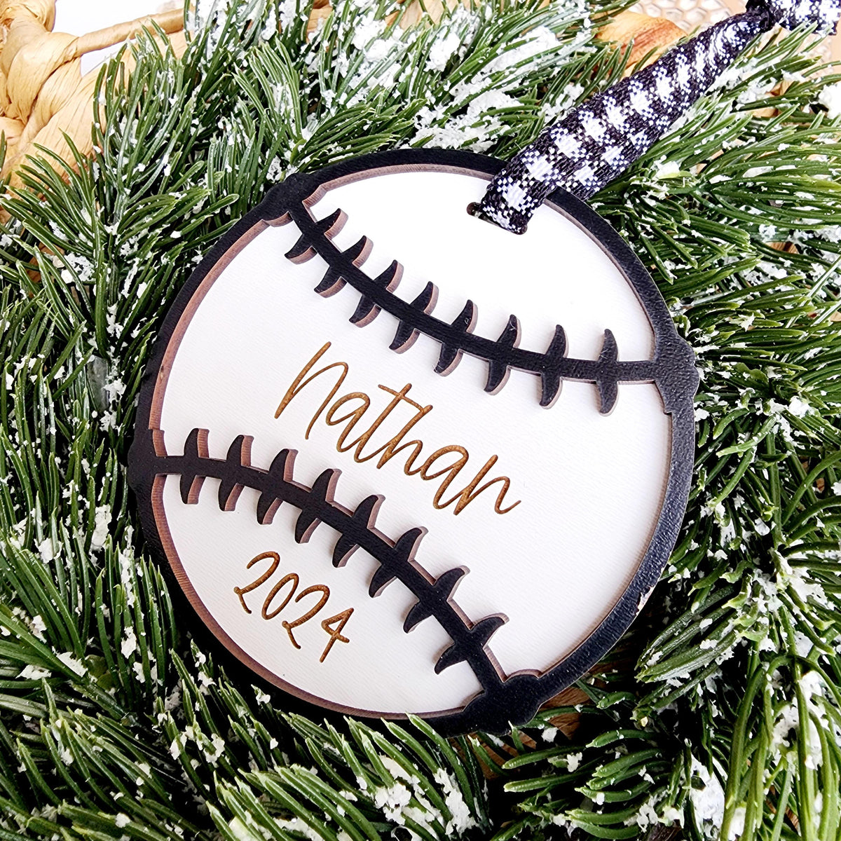 Personalized Wooden Baseball Ornament / Engraved Player Name & Jersey Number