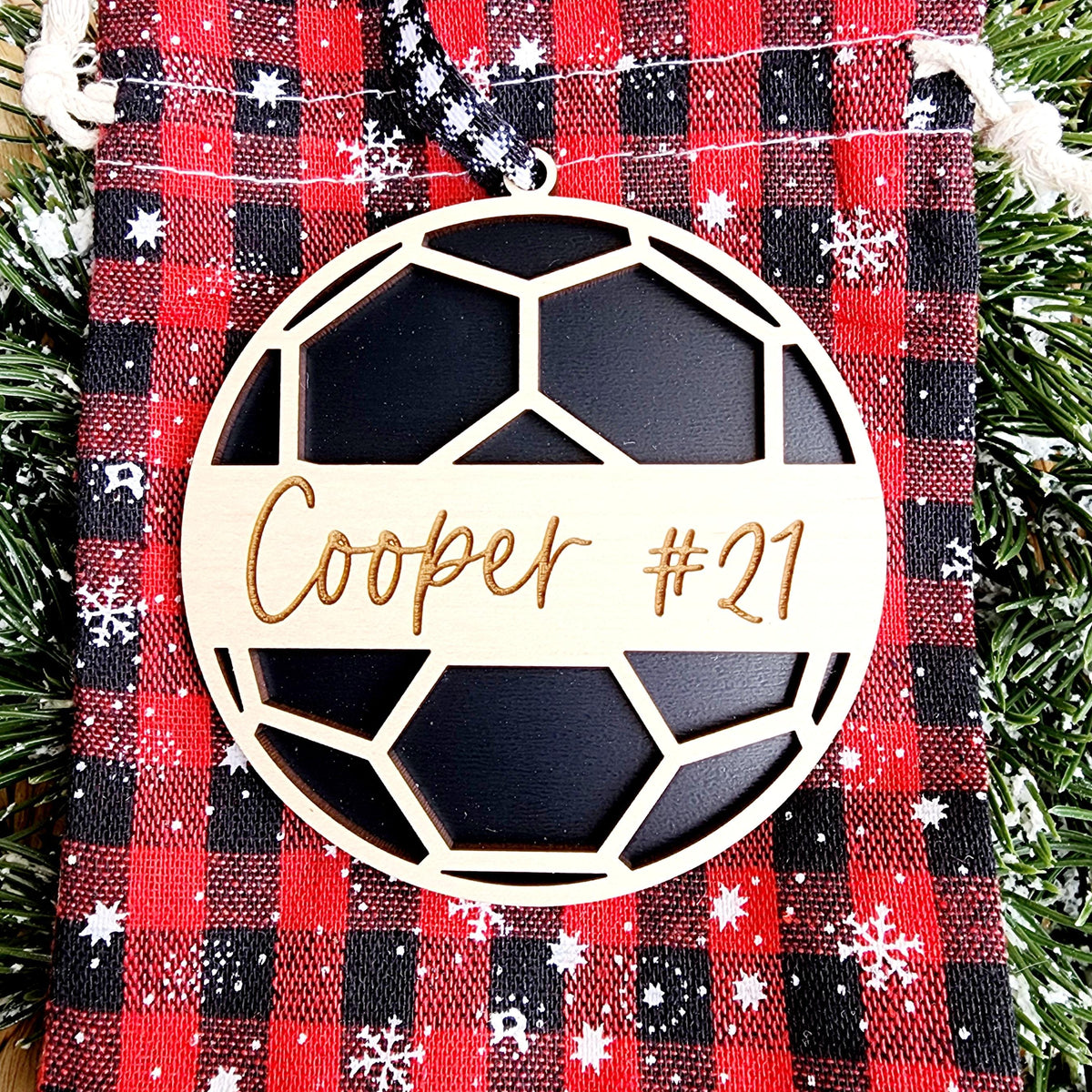 Personalized Wooden Soccer ornament / Name Engraved / Team Gift