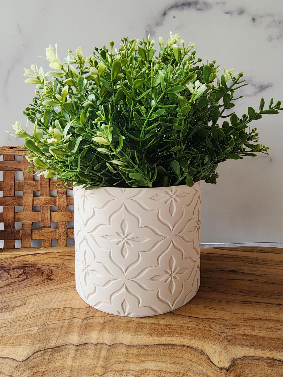 Embossed Floral Planter Pot: 3D Printed Indoor Plant Pot, 4 Inch