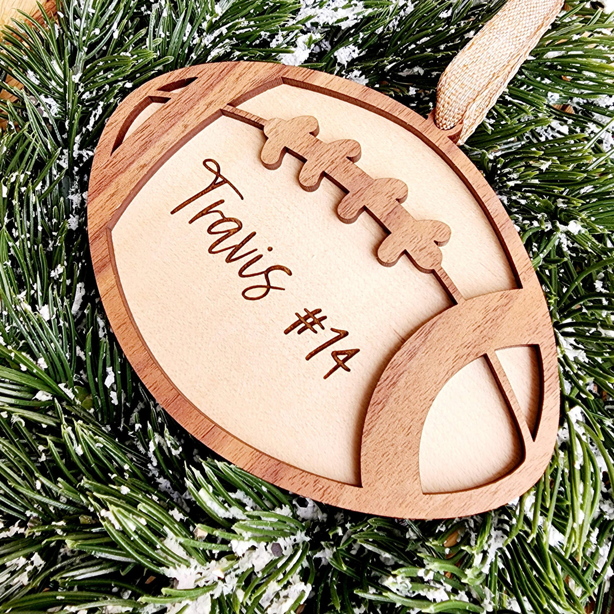 Personalized Football Ornament: Engraved Player Name & Number, Custom Christmas Keepsake