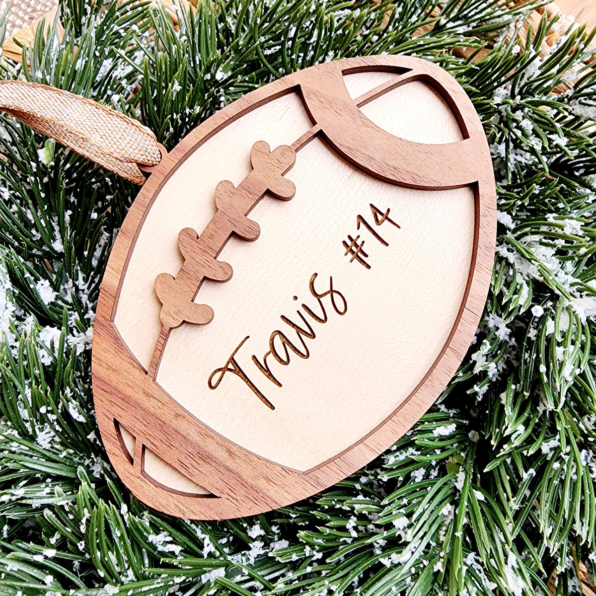 Personalized Football Ornament: Engraved Player Name & Number, Custom Christmas Keepsake