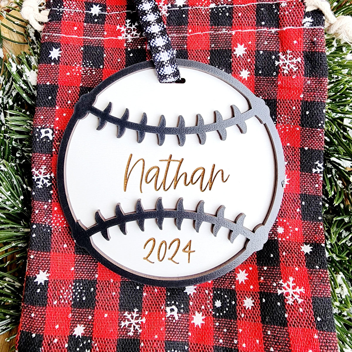 Personalized Wooden Baseball Ornament / Engraved Player Name & Jersey Number