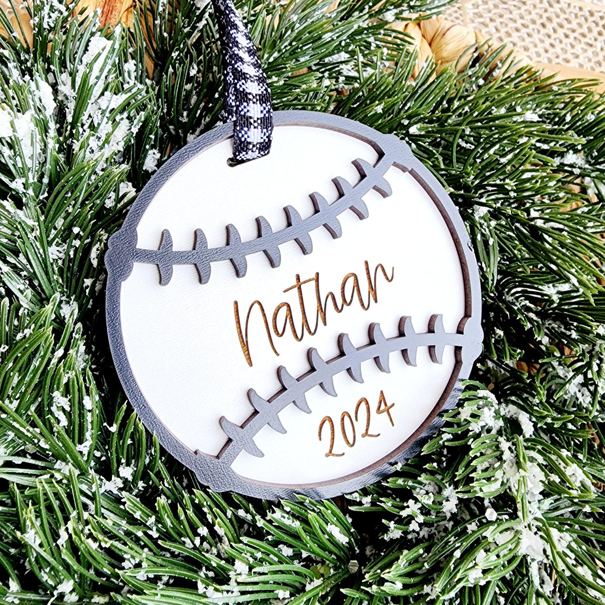 Personalized Wooden Baseball Ornament / Engraved Player Name & Jersey Number