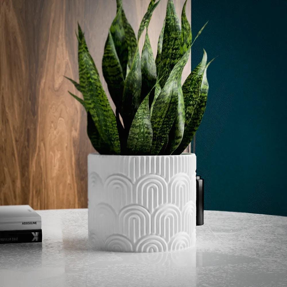 3D Printed Geometric Planter Pot: Plum Color, Modern Arch Pattern