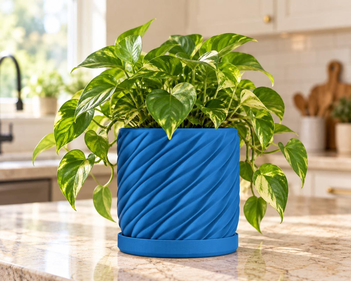 Spiral Planter Pot with Drip Tray | 4 Inch Indoor Plant Pot
