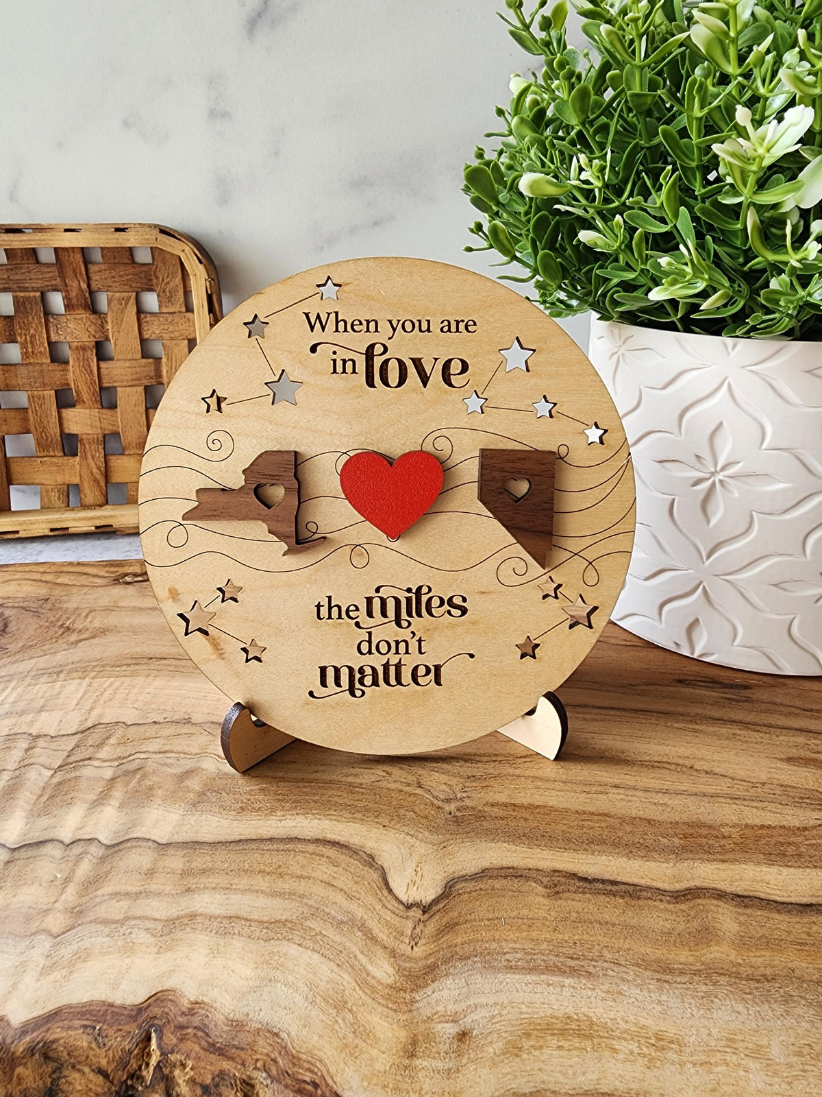 Long Distance Relationship Gift, Custom State Wood Shelf Sitter