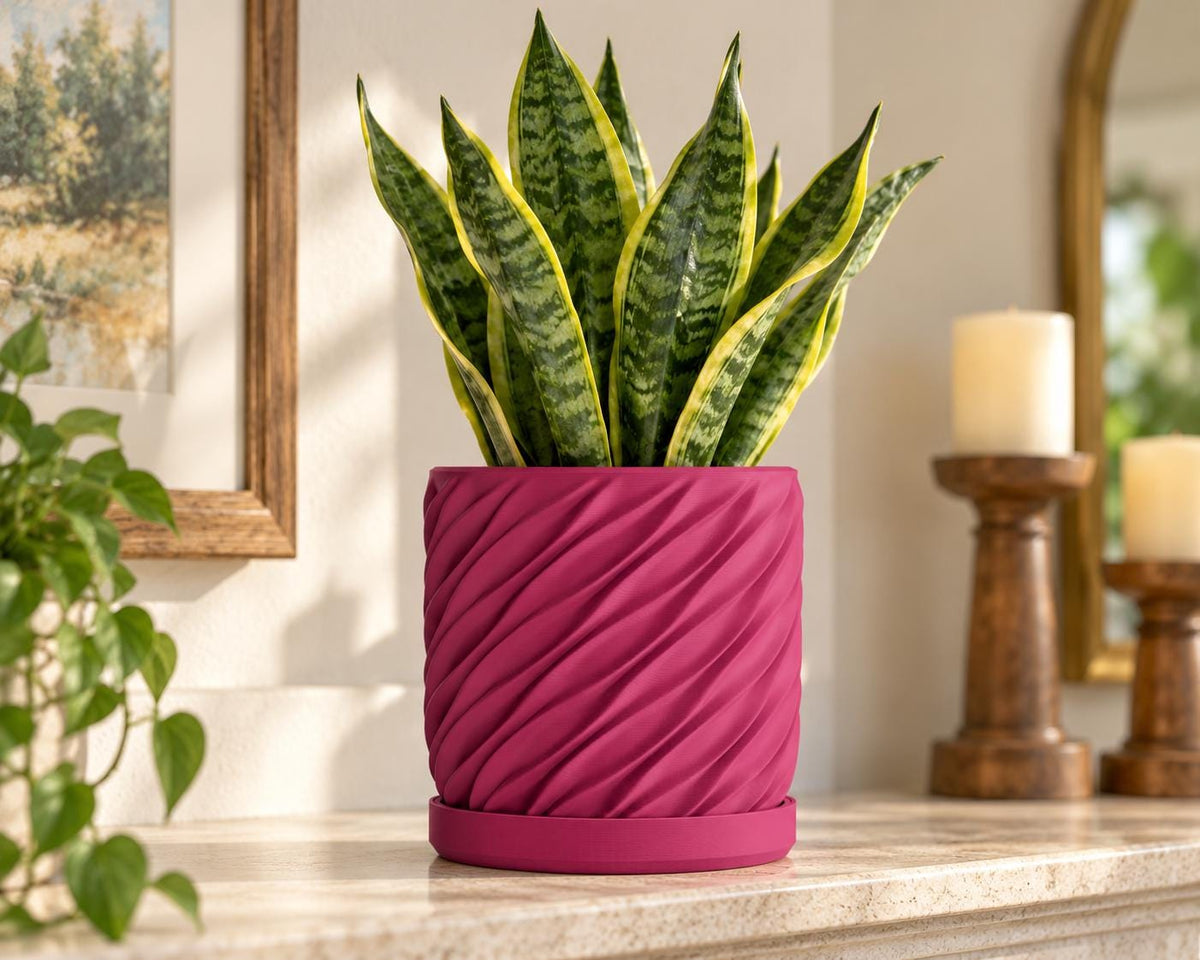 Spiral Planter Pot with Drip Tray | 4 Inch Indoor Plant Pot