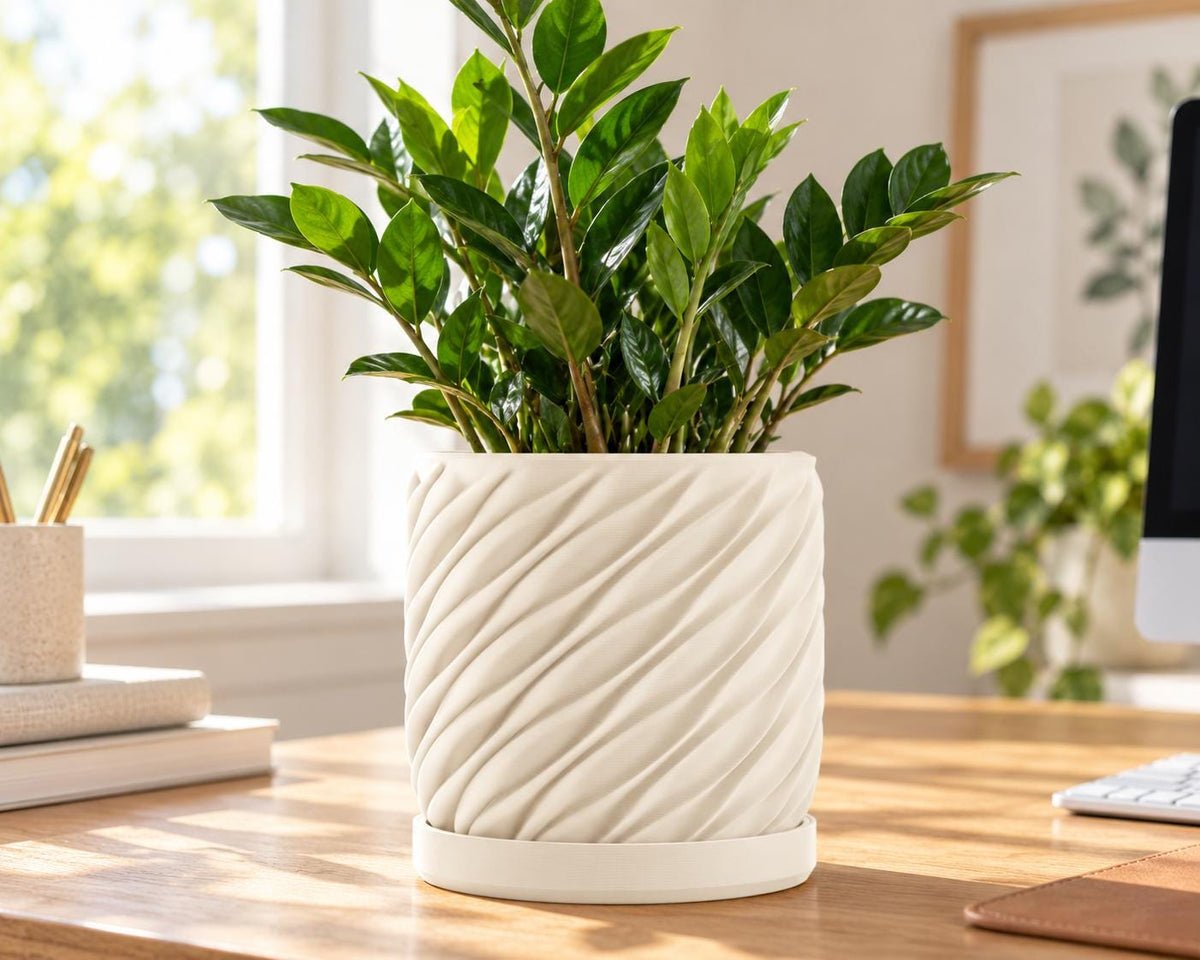 Spiral Planter Pot with Drip Tray | 4 Inch Indoor Plant Pot