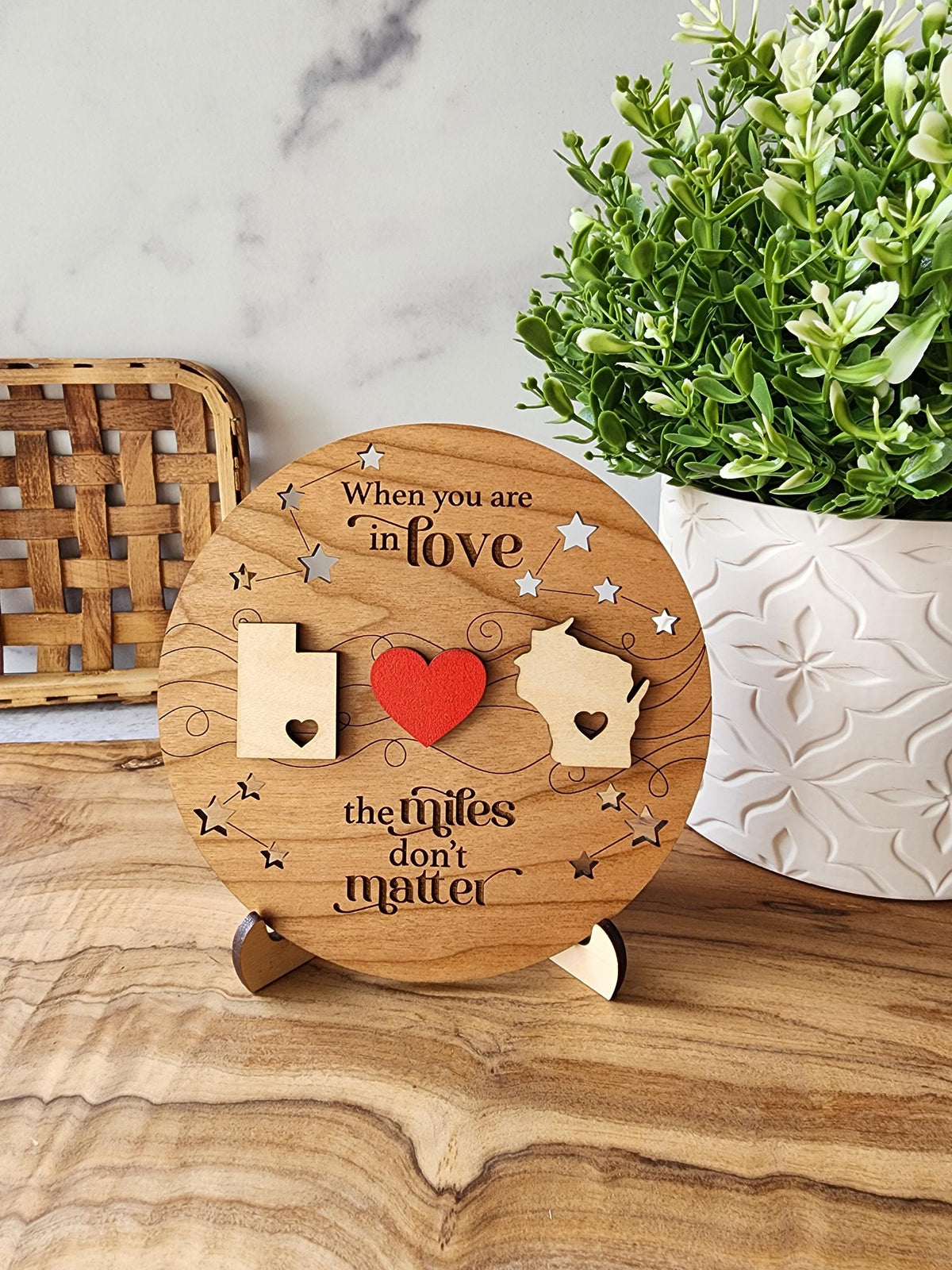 Long Distance Relationship Gift, Custom State Wood Shelf Sitter