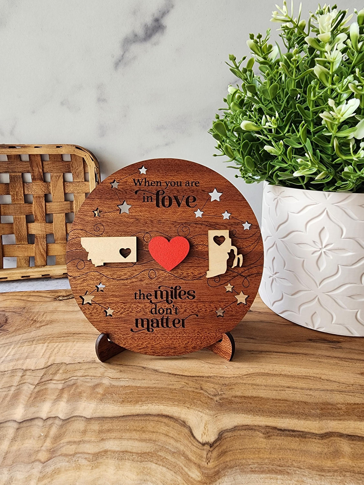 Long Distance Relationship Gift, Custom State Wood Shelf Sitter