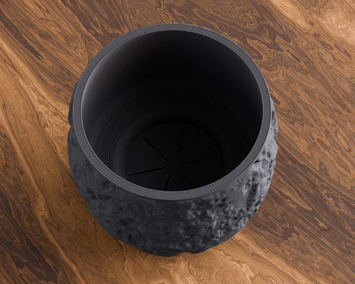 3D Printed Planter with Drainage, Sculptural Stone Look Plant Pot with Drip Tray