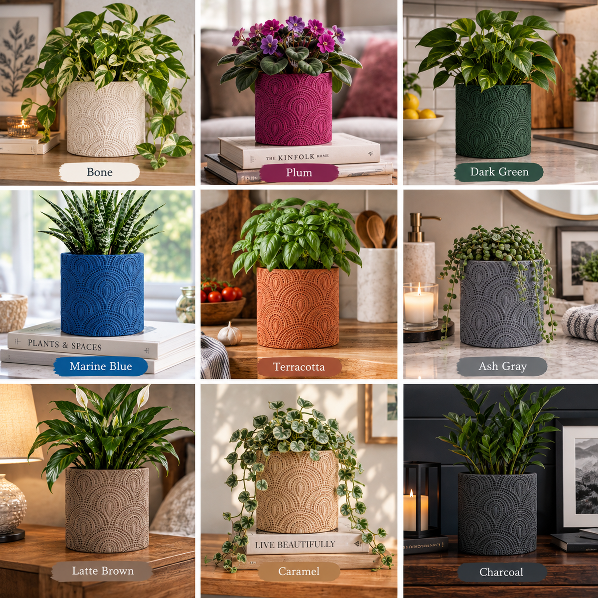 Embossed 3D Printed Planter Pot: Decorative Indoor Plant Decor (5 Inch)
