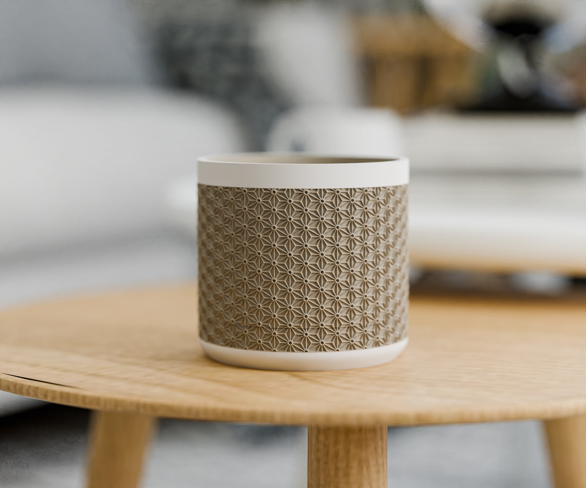 3D Printed Planter with Drainage & Drip Tray, Kumiko Pattern Indoor Plant Pot