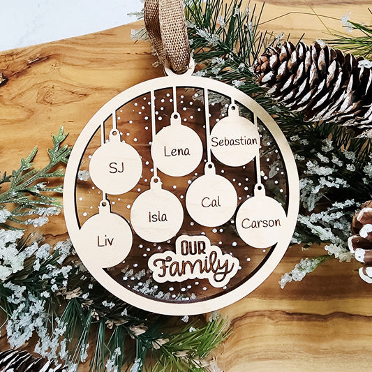 Personalized Snowy Family Christmas Ornament with names