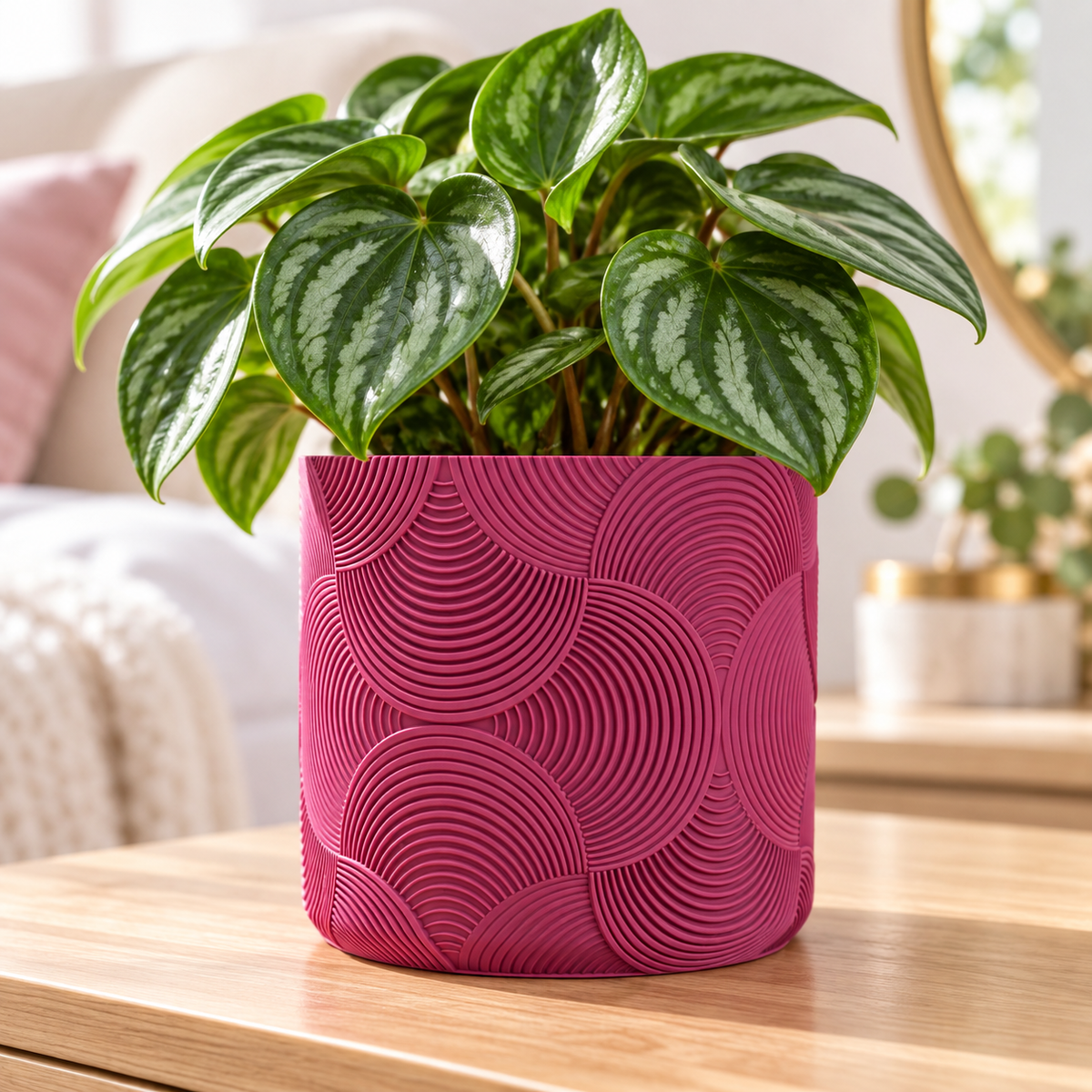 Geometric 3D Printed Planter with Screw-On Drip Tray