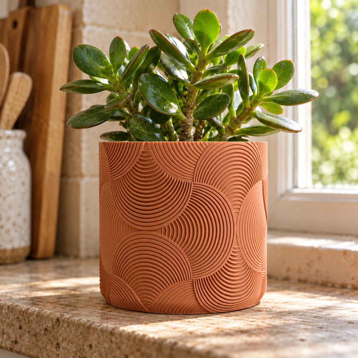 Geometric 3D Printed Planter with Screw-On Drip Tray