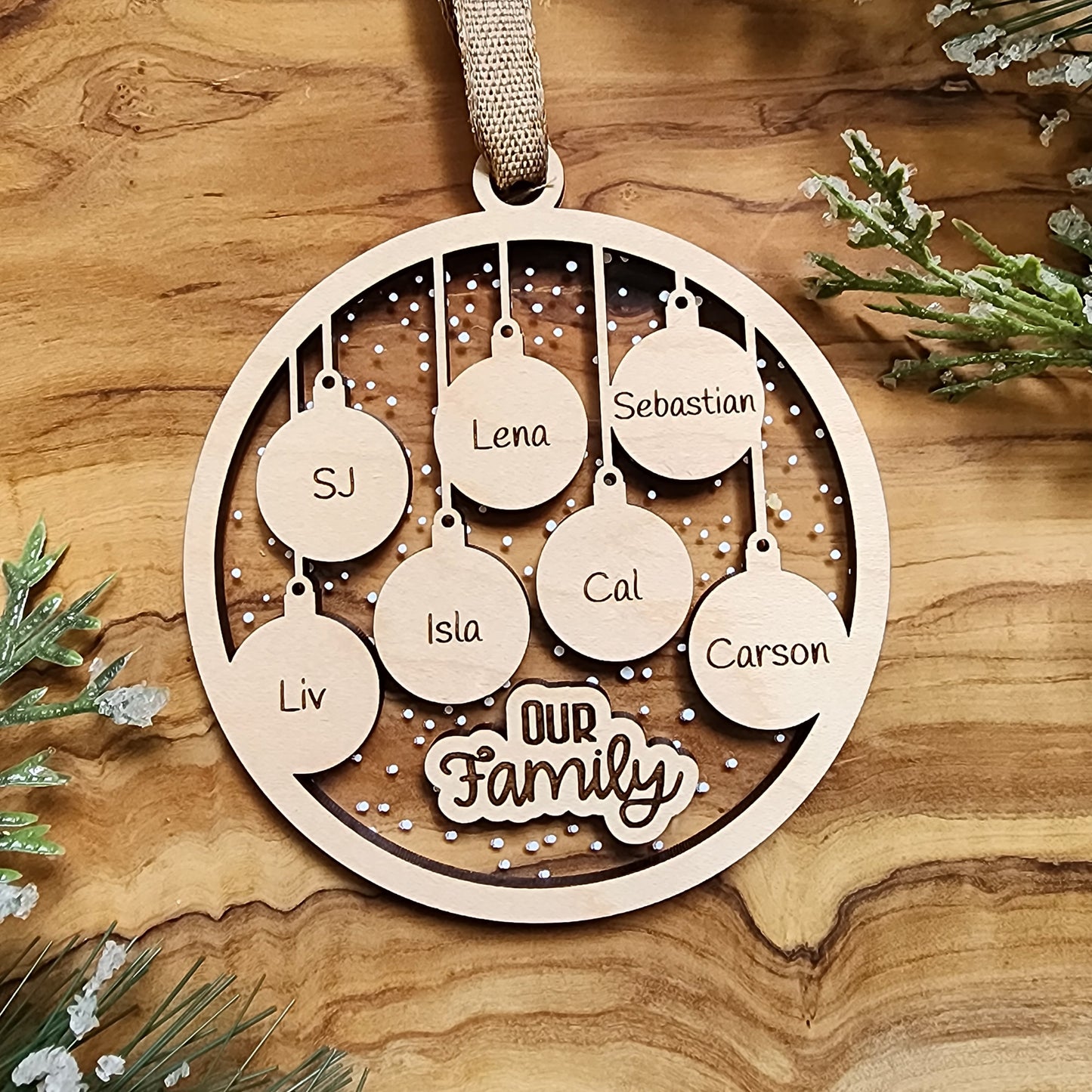 Personalized Snowy Family Christmas Ornament with names