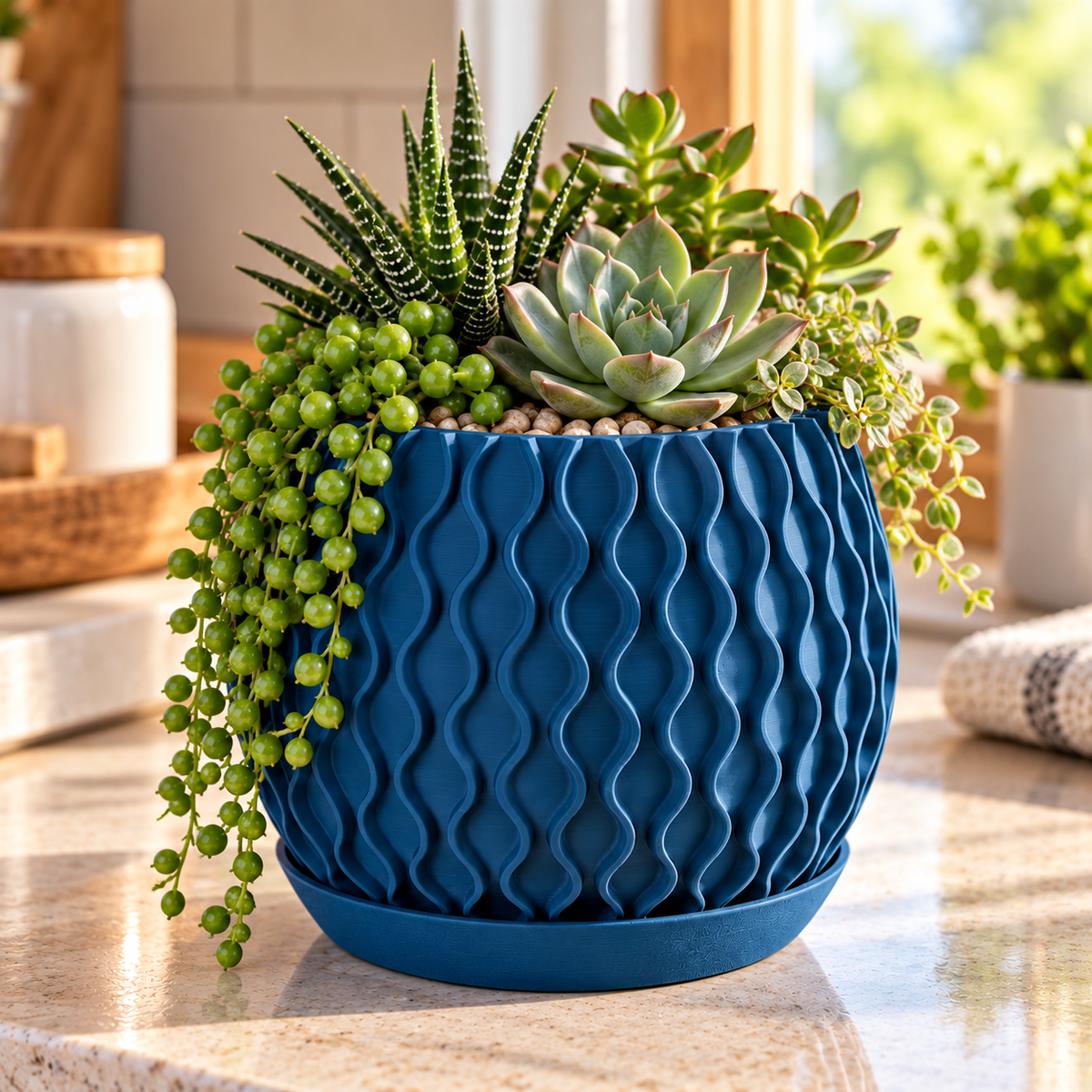 Modern Wavy Succulent Planter with Matching Tray