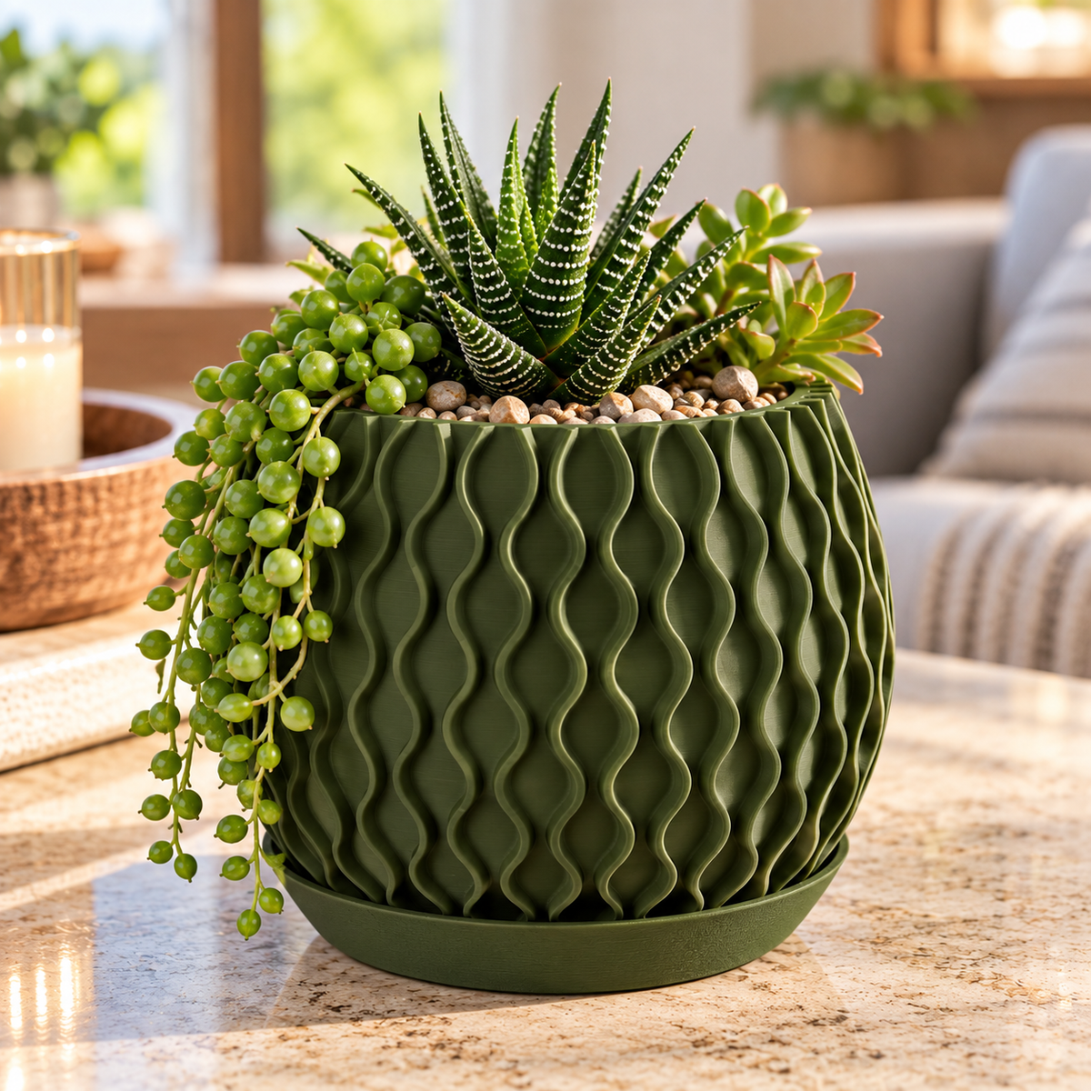Modern Wavy Succulent Planter with Matching Tray