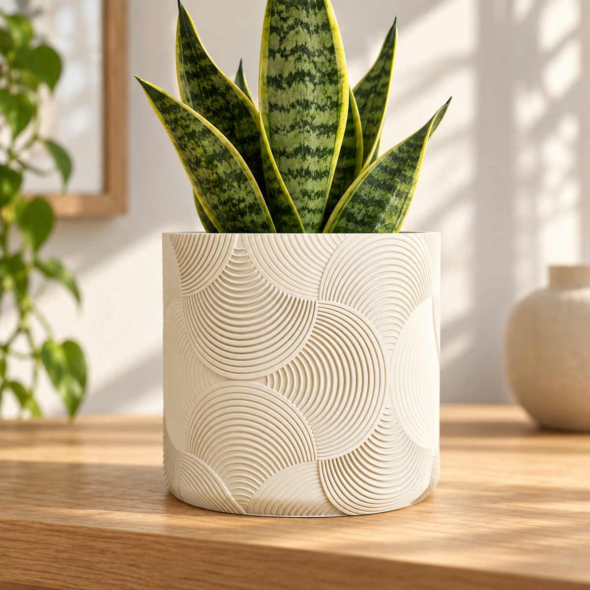 Geometric 3D Printed Planter with Screw-On Drip Tray
